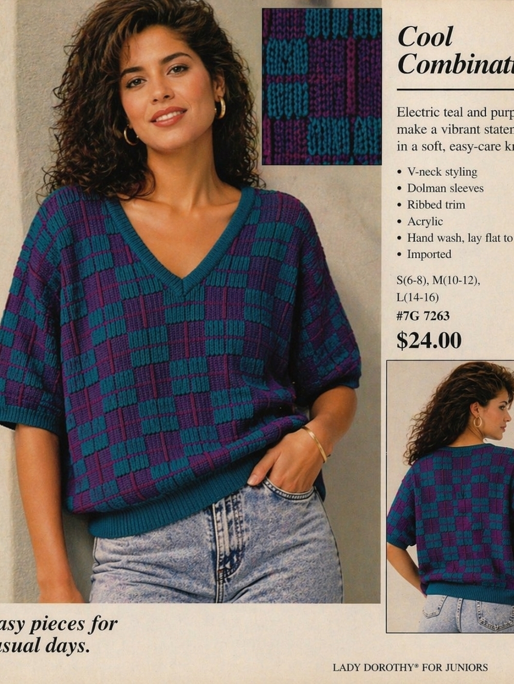 Teal and Purple V-Neck Knit Sweater
